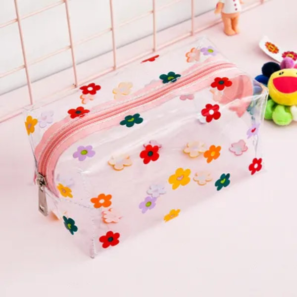 PURDORED 1 st Girl Clear Kosmetikväska Transparent PVC-sminkväska för kvinnor Vattentät dragkedja Case Rese-toalettväskor colorful flower