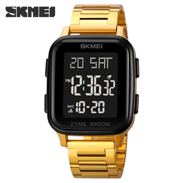 SKMEI Herrklockor 2 Time Digital Movement Watch Sport Countdown Clock 50M Vattentät Led Light Armbandsur Reloj Hombre Gold