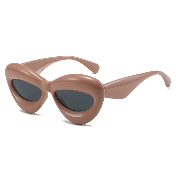 SO&EI Retro Cat Eye Candy Färg Solglasögon Dammodemärke Designer Ovala linsskydd UV400 Män Gul Rosa Solglasögon Khaki grey As the picture