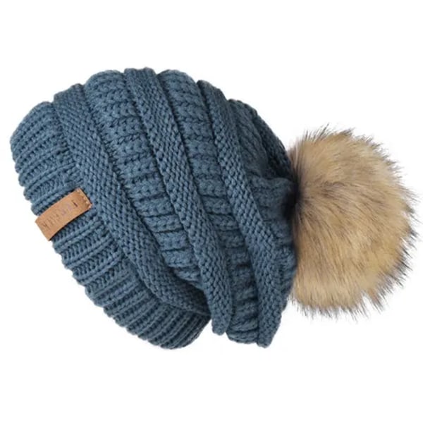 Talk Höst- & Vintermössa för Kvinnor Stickad Pompommössa Slouchy Beanie Skullies för Kvinnor Svart Röd Gul Bonnet Cap blue