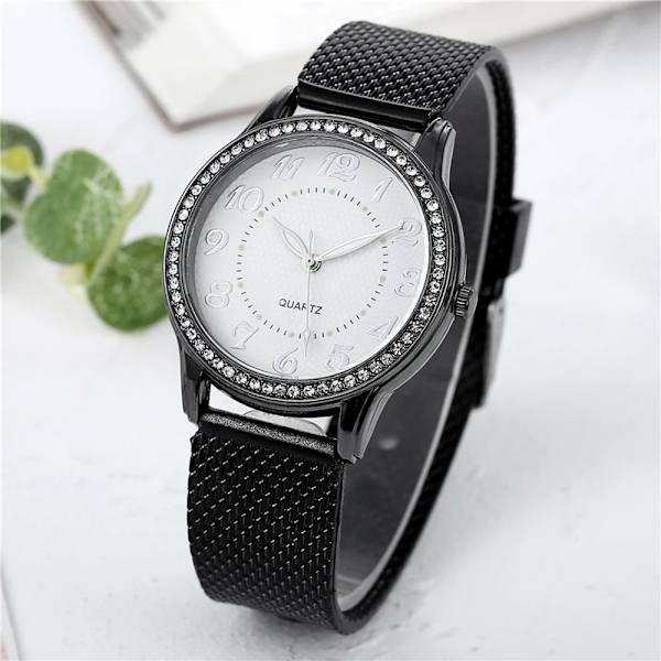Lyxarmband Quartz Klockor för kvinnor Business Elegant Klänning Mesh Bälte Strass Quartz Klockor Klocka Relogio Feminino 04 Silver