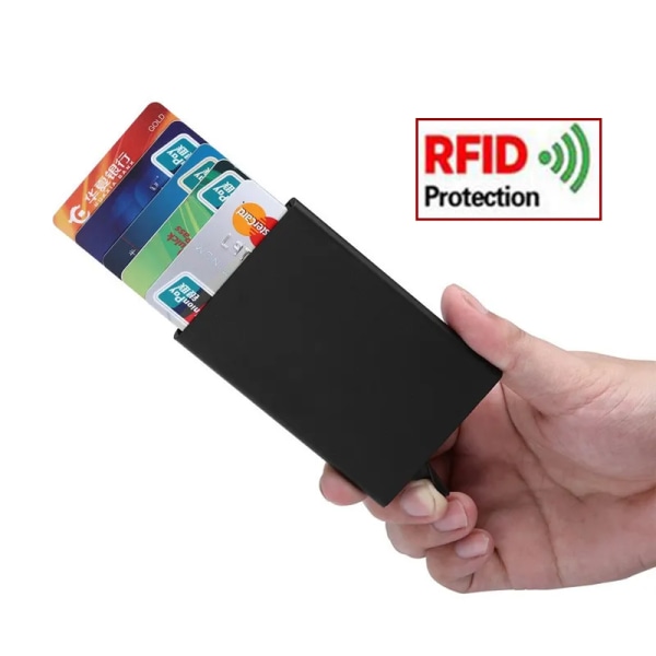 YUECIMIE Stöldskydds-ID Kreditkortshållare Porte Carte Tunn Aluminium Metall RFID- case Kvinnor Män Bank Kreditkortslåda Blue