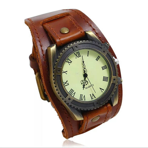 Het vintage watch Herr Kvinnor Armbandsklockor romerska siffror Casual Quartz Watch Relogio Feminino brown