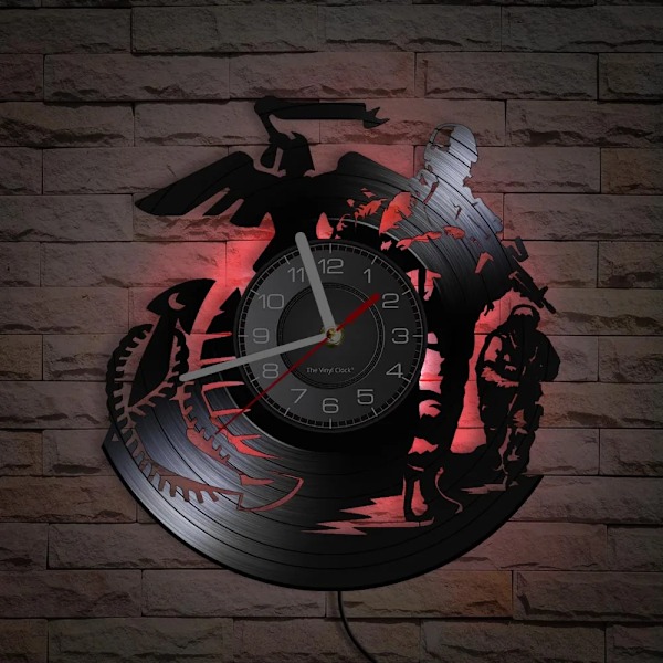 Marine Army Men Vinyl Album Record Clock War Soldiers Inspired Wall Clock Militär Heminredning Retro Klockor Veterangåva With Led