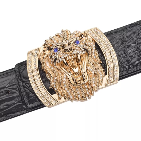 Hi-Tie Krokodil Brunt Läder Kaffe Herrbälte Lyx Guld lejon Spänne Koskinn Äkta Läder Bälte för Jeans Bälte Herr Presenter gold black 105CM