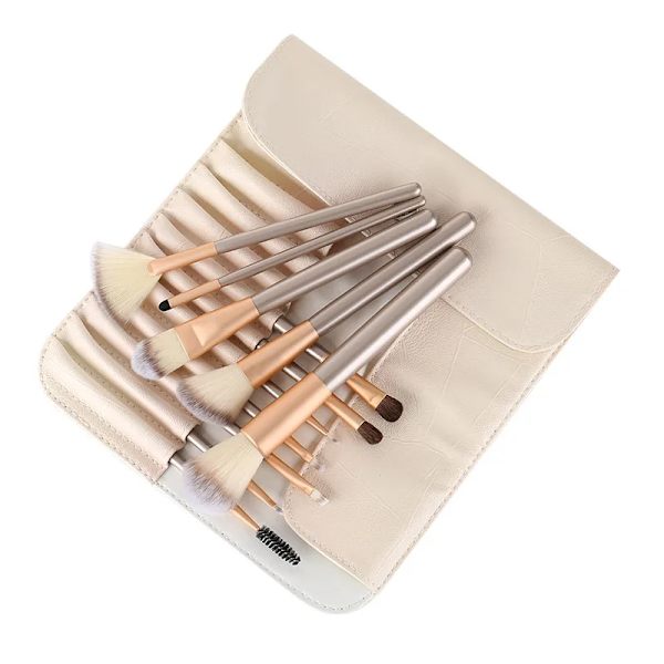 12/18/24 Hål Sminkborsteväska Funktionell case Organizer Sminkborstar Skydd Sminkverktyg Rullande påse Off-white 12 holes