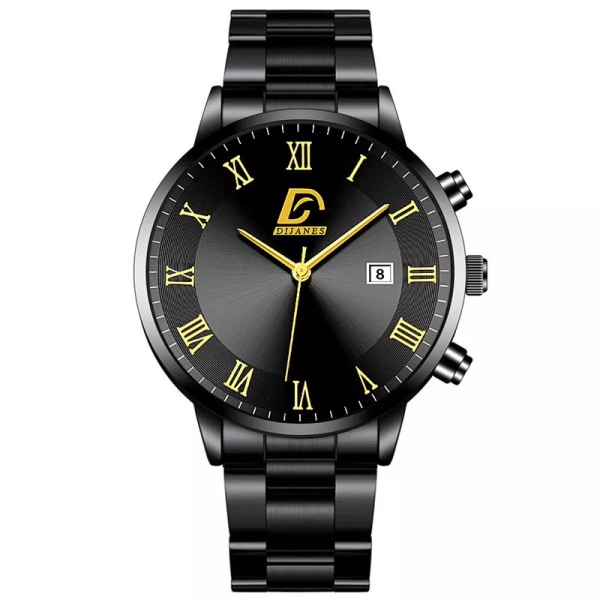 2023 Mode Herr Guld Klockor i rostfritt stål Lyx Minimalistisk Quartz Armbandsur Herr Business Casual Watch relogio masculino Steel Black Black