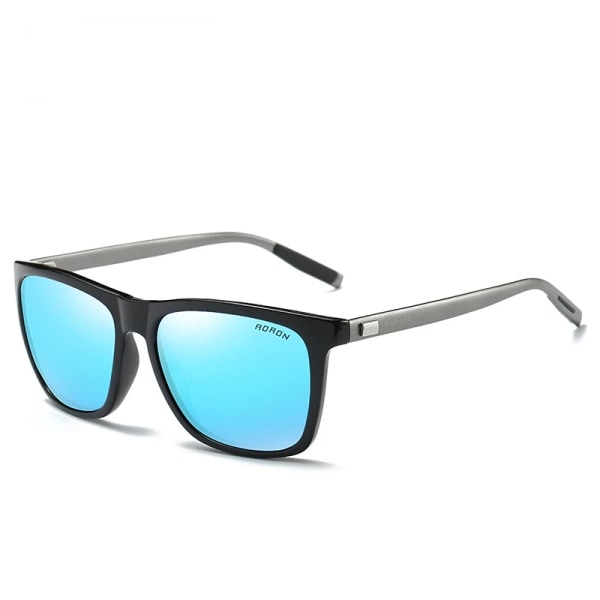 AORON Polarized Solglasögon Herr Klassiska Fyrkantiga Solglasögon UV400 Spegel Aluminium Ben Glasögon Black Silver-Black Package 1