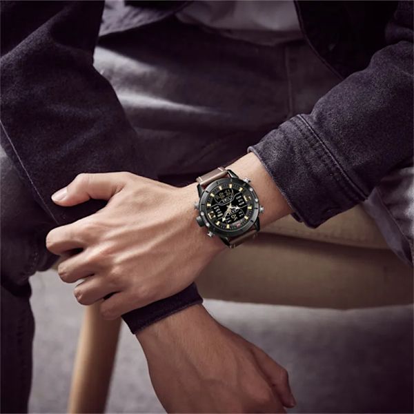 NAVIFORCE Watch Herr Top Lyx Märke Läder Vattentät Quartz Armbandsur Militär Sport Herrklockor Date Relogio Masculino L-Gold