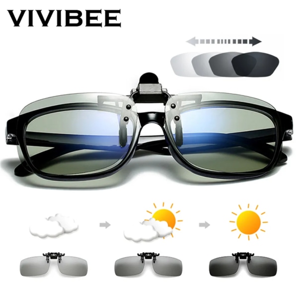 VIVIBEE Polarized Square Flip Up Clip on Solglasögon Män Photochromic Polarized Women Solglasögon för Night Driving Lins 1 Grey without case