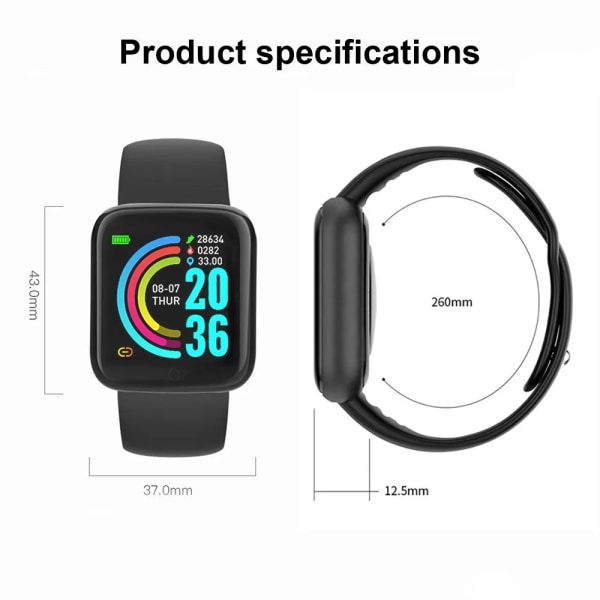 Smart Watch Kids Bluetooth Fitness Tracker Macaron Smartwatch för män Kvinnor Blodtryckssmart armband för Android IOS dark blue