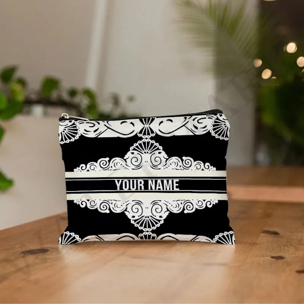 Anpassa namn Kosmetikväska Anpassad mode Leopard Blomma Resor Kosmetisk Organizer Damsminkväska Design Lyxväska påse Black