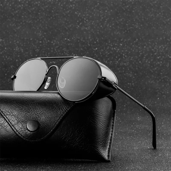 Runda solglasögon Man Kvinna Märkesdesigner Vintage solglasögon Klassiska glasögon för körning Metal Steampunk Retro Oculos De Sol Black Gray other