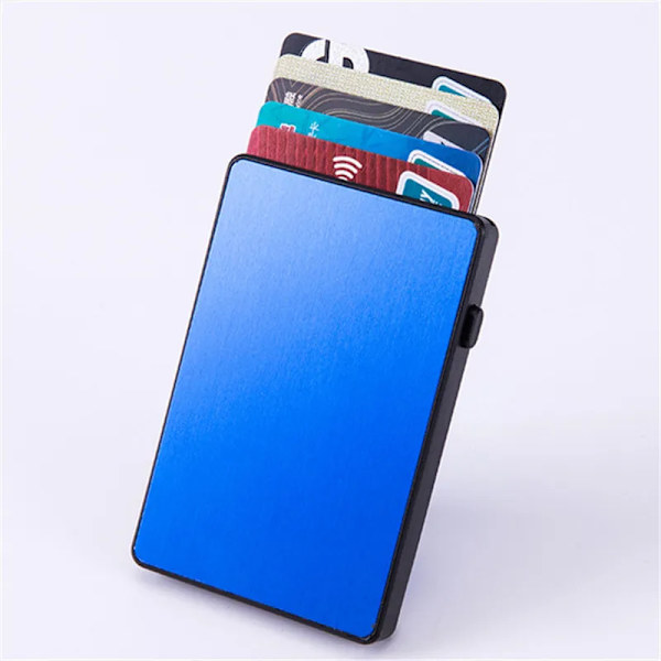 Bisi Goro herrplånbok tunn RFID-blockerande popup-knapp Case Aluminium Enkelkorthållare Box Smart plånbok X-64-Blue