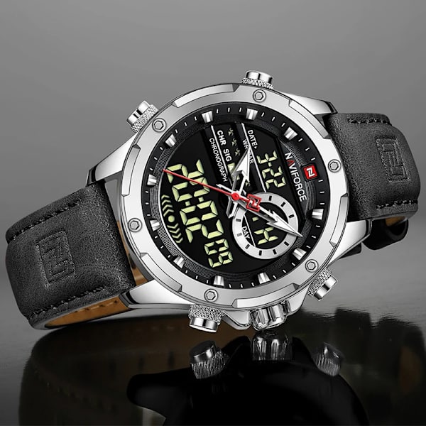 NAVIFORCE Militära klockor för män Mode Sport Kronograf Alarm Armbandsur Vattentät Quartz Big Clock Digital Man Watch BN B With Box