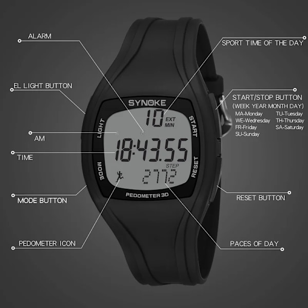 SYNOKE Digital Watch Herr Silikonrem Led Elektronisk Display Lysande Multifunktion Armbandsur Military Reloj Hombre ArmyGreen