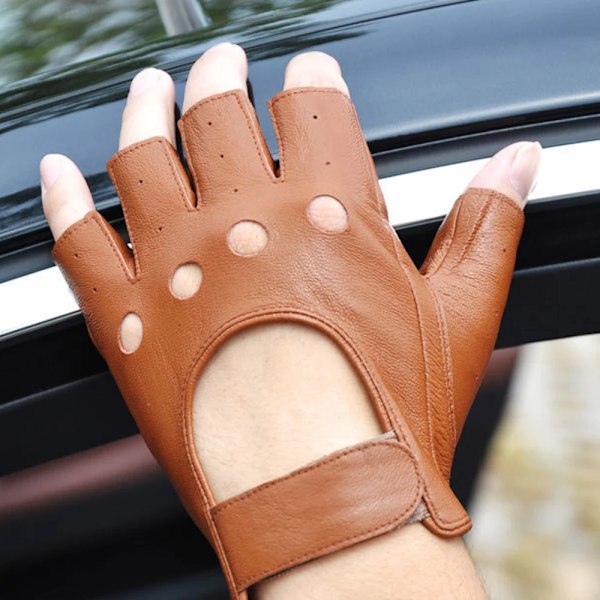 Fingerlösa motorcykelhandskar i läder Cykel Motocross Gym Mtb Taktiska arbetshandskar Körhandskar Herr Skyddsutrustning Moto Utrustning Brown XL