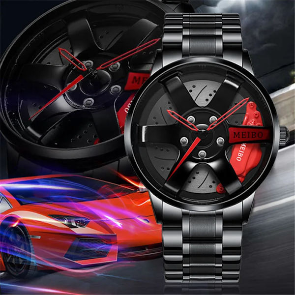 Watch för män för vattentät vakuumplätering med bilhjulsfälgnavdesign sportautomatiskt armbandsur MB113 Blue