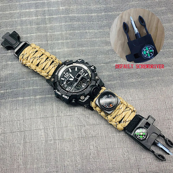 Utomhus Survival Watch Multifunktionell Vattentät Militär Taktisk Paracord Watch Armband Camping Vandring Nödutrustning gold