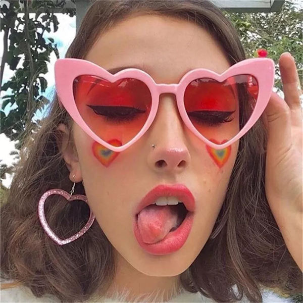 13 färger Mode Hjärta Dam Solglasögon Personlighet Stor Båge Glitter Rosa Solskydd Glasögon Glasögon UV400 Glasögon transparent red 1 pair