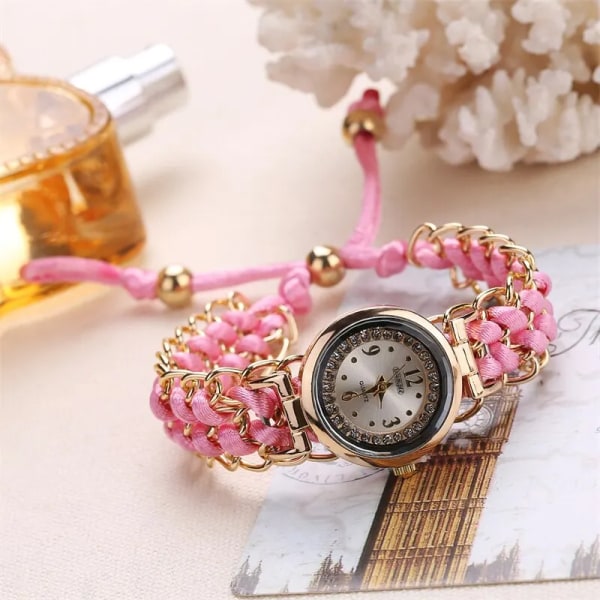 2023 Mode Kvinnor Klockor Stickning Rep Kedja Winding Analog Quartz Watch Enkel Dam Casual Relogio Feminino Pink