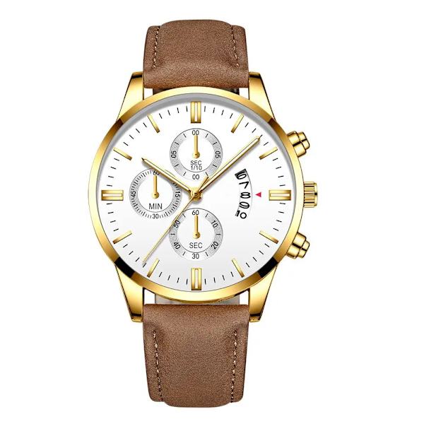 Herrklocka Watch Lyx Herrmode Business Quartz Watch Herr Casual Läderarmband Watch för kvinnor gold brown