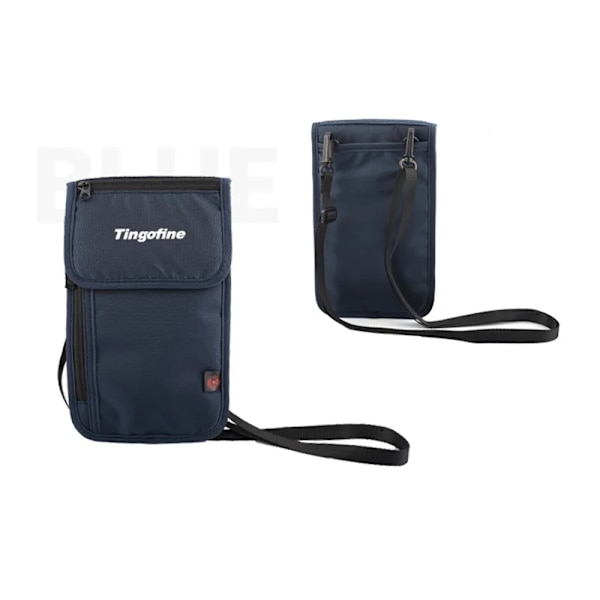 Nylon Stöldskydd resepass Halsväska RFID-blockerande telefonplånboksväska för män och kvinnor Mini Crossbody-väska Blue