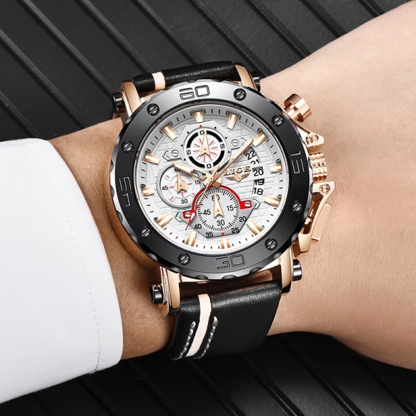 2023 Toppmärke LIGE Herrklockor Mode Sport Watch Herr Luxury Date Vattentät Quartz Chronograph Relogio Masculino+Box SIlver White