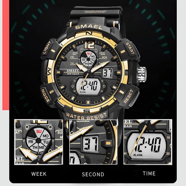 Watch för män Militärklocka Mode White Hour 50M Vattentät Lysande händer Armbandsur Digital 8045 Herrklockor Quartz LIGHTGREEN