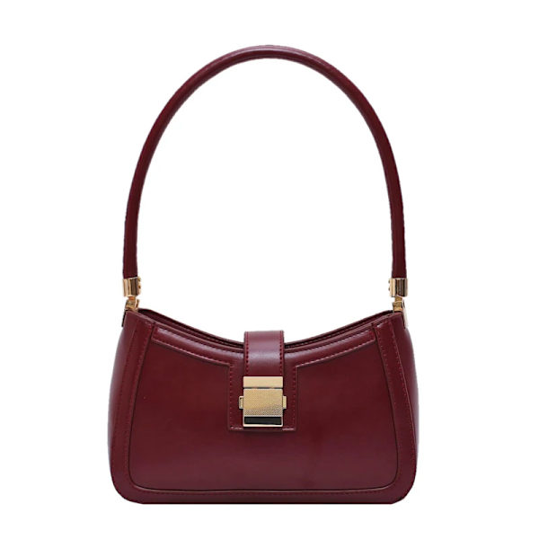 VÄNSTERSIDA Axelväskor för kvinnor Enfärgad PU-läder Trend Lock Handväskor Liten handväska Hand Dam Designer Dragkedja Clutch Red 25cmx16mx7cm