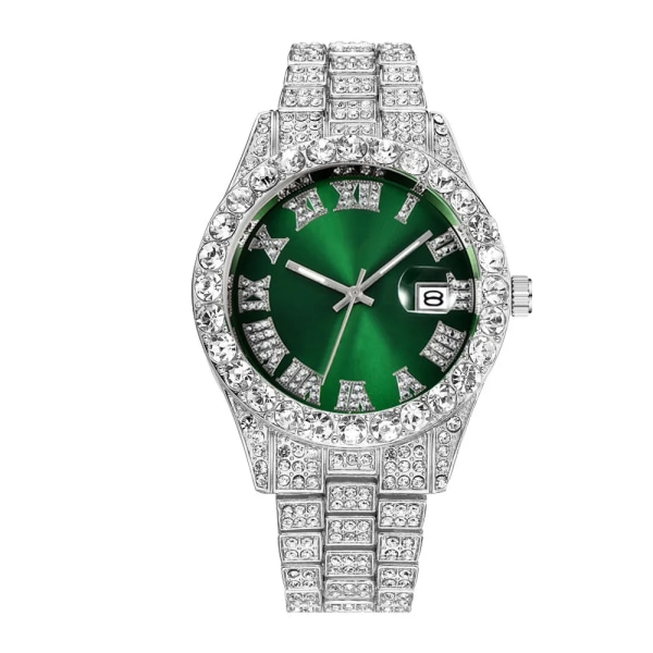 Lyx Herr Watch Guld Rostfritt stål Diamantremskalender Roman Digital Watch Herr Armbandsur Herr Hip Hop Armbandsur V1278-7