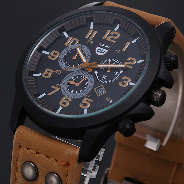 Watch för män Mode Enkelt affärsbälte Watch Herrklocka Watch Light brown
