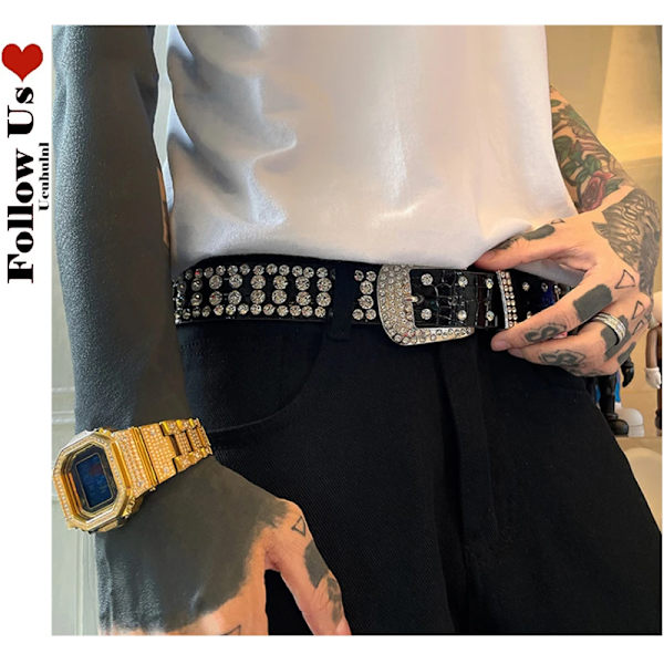 Diamantbälte Goth Lolita Cosplay Harajuku Y2K Punk Lyxrem Bling Bling Disco Midjeband Hip Pop Kvinnor Män Kristallbälten AS IMAGE(.848) 110cm(.848)