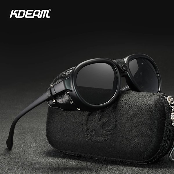 KDEAM Lyxiga Steampunk Pilot Solglasögon Män och Kvinnor Mjukt läder Sköldglasögon UV400 Skydd KD2095 C6 Gradient Black