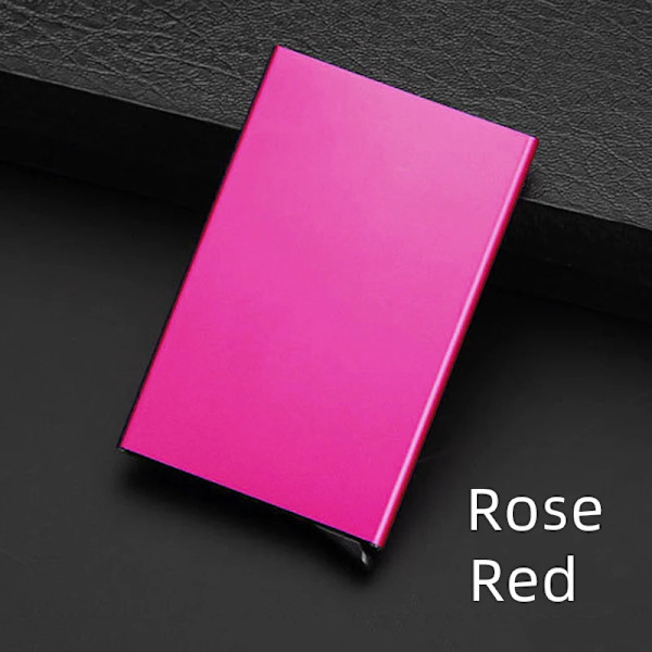 YUECIMIE Stöldskydds-ID Kreditkortshållare Porte Carte Tunn Aluminium Metall RFID- case Kvinnor Män Bank Kreditkortslåda Rose Red
