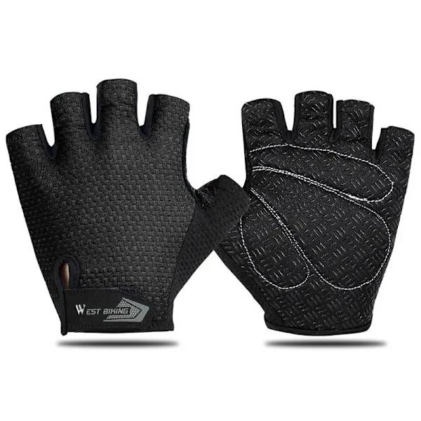 WEST BIKING Half Finger Cykelhandskar Antislip Motorcykel MTB Road Bike Handskar Män Sport Fitness Cykel Fingerlösa handskar Black XXL
