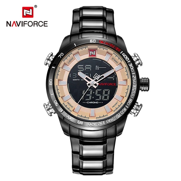 NAVIFORCE 9093 Lyx Herr Chrono Watch Märke Militär Vattentät EL Bakgrundsljus Digitala armbandsur Herr Stoppur Klocka black yellows