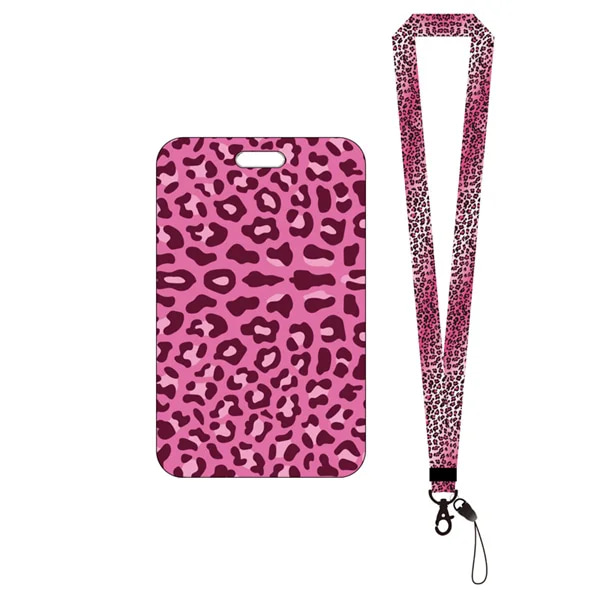 Mode print flickor visitkort student campus kort hängande hals väska Korthållare Lanyard ID-kort case Leopard card holder(.1449)