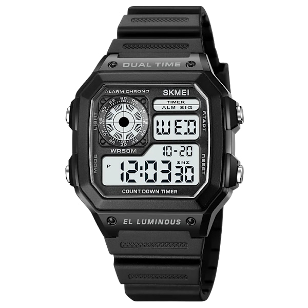SKMEI 1998 Herr Multifunktion 5Bar Vattentät Chrono Armbandsur Klocka reloj hombre Japan Digital Movement Countdown Watch black