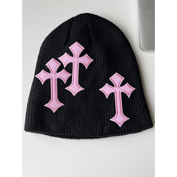 Sifreyr Mode Stickad Vintermössa för Kvinnor Lättviktig Vikbar Håller Varma Vindtät Cykelmössa Kors Dekoration Beanie Mössa White 56-58cm