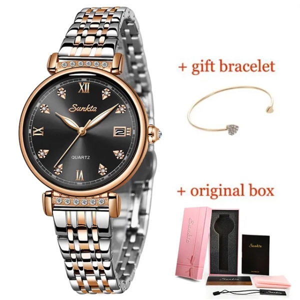 Montre Femme SUNKTA Ny Watch Topp Lyxmärke Kreativ Design Stål Damarmbandsklockor Damklocka Relogio Feminino Rose Gold Black