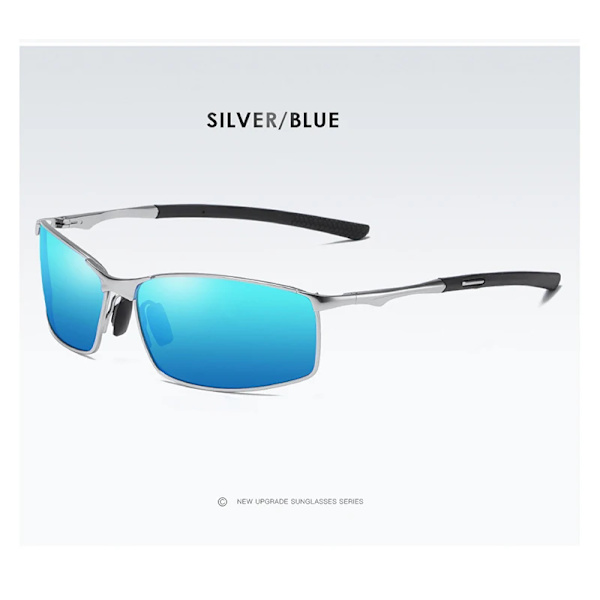 BOOROOT Polarized Solglasögon Män Dam Legering Solglasögon Modedesign UV400 Outdoor Driving Spegel Solglasögon Silver Frame- Blue Zipper Glasses Case