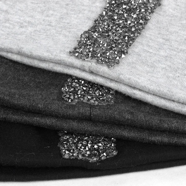 Geebro Mjuka Rhinestone-Band Kepsar i Bomull för Kvinnor, Avslappnade, Enfärgade, Lösa, Slouchiga Kepsar och Mössor, Perfekt Present till Damernas Födelsedag Gray Black