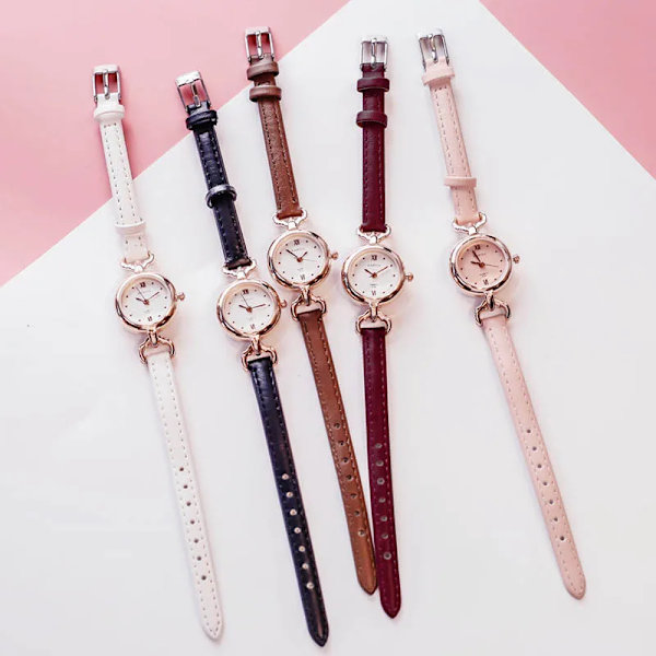 Dammode Quartz Armbandsur Tjej Watch Enkel Quartz Watch PU Läderrem Mini Thin Dial Klockor H9 Red