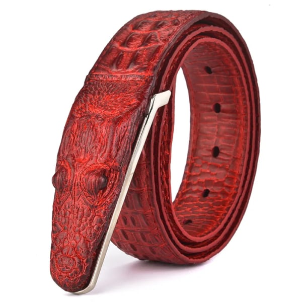 Plyesxale Brand Herrbälten Lyxigt Läder Designerbälte Herr Hög kvalitet Ceinture Homme Crocodile Cinturones Hombre 2022 B2 Red 110cm