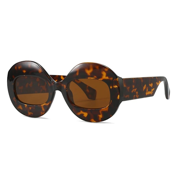 SO&EI Mode Rund Kontrast Färg Dam Solglasögon Retro Oval Klar Gradient Lens Shades UV400 Män Trendiga Punk Solglasögon Leopard tea As the picture