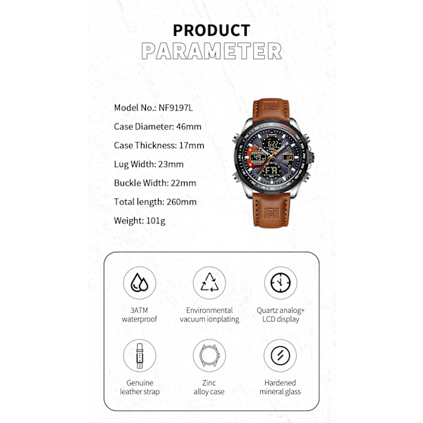2022 NAVIFORCE sportklockor för män Stark lysande dubbel skärm Vattentät kvarts äkta läderarmbandsur Relogio Masculino SBEBE