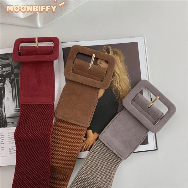 Mockabälten för dambälte Elastiska damkläder Spänne i koreansk stil Elastiskt brett bälte All match-kläder Dekor 2022 Camel 65-90CM