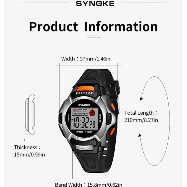 SYNOKE Digital Movement Elektronisk watch Alarm Färgglad Lysande Multifunktion Sport Pojkar Flickor Studenter Watch Black