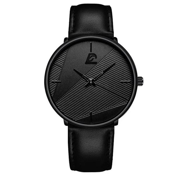 Märke Herrklockor Herr Enkelt Ultratunt mesh i rostfritt stål Bälte Quartz Clock Man Business Läder Armbandsur reloj hombre Leather Black Black